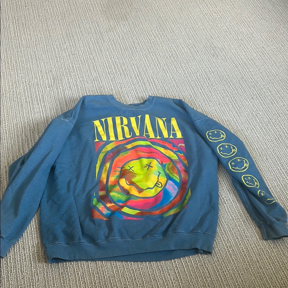 NIRVANA Multicolor Graphic Blue Sweatshirt